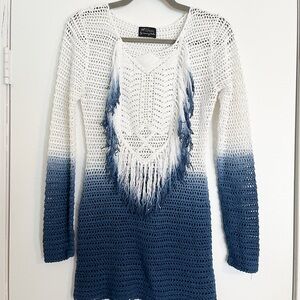 Torn by Ronny Kobo White and Blue  Crochet Knit Tunic